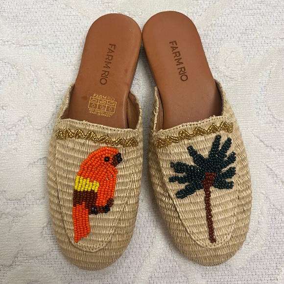 FARM RIO Macaw Beaded Raffia Mules Size 5 - Picture 1 of 12